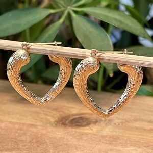 14 Karat Solid Gold Diamond Cut Heart-Shaped Earrings